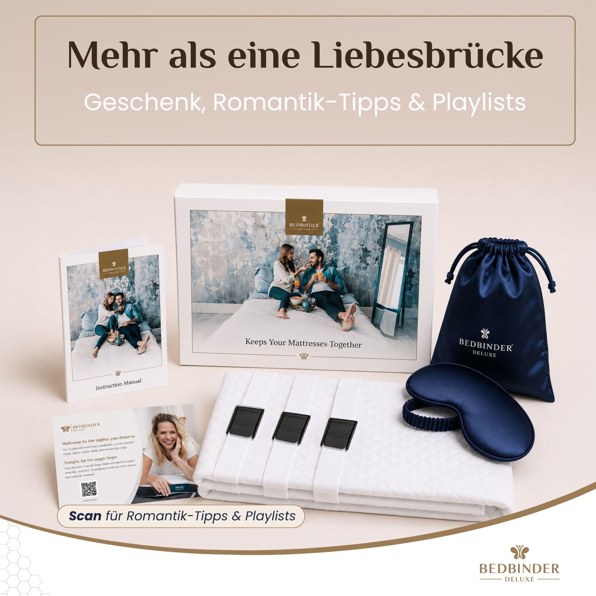 Bedbinder Deluxe Liebesbrücke für Matratzen 80 cm - Matratzenverbinder | Schließt die Besucherritze von unten – ohne Schaum, ohne Geruch. Hält gegen Verrutschen. 7 Jahre Garantie.
