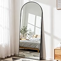 Vista 7 de DUMOS - Espejo de pie arqueado de cuerpo completo con soporte, marco de aluminio, para colgar o apoyar, nanocristal inastillable, para decorar