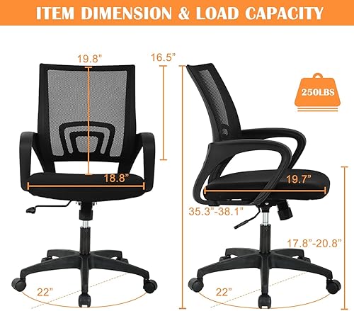 Miniatura 2 de Silla de malla para computadora, silla de oficina en casa, silla de escritorio ergonómica con soporte lumbar y reposabrazos, silla de trabajo