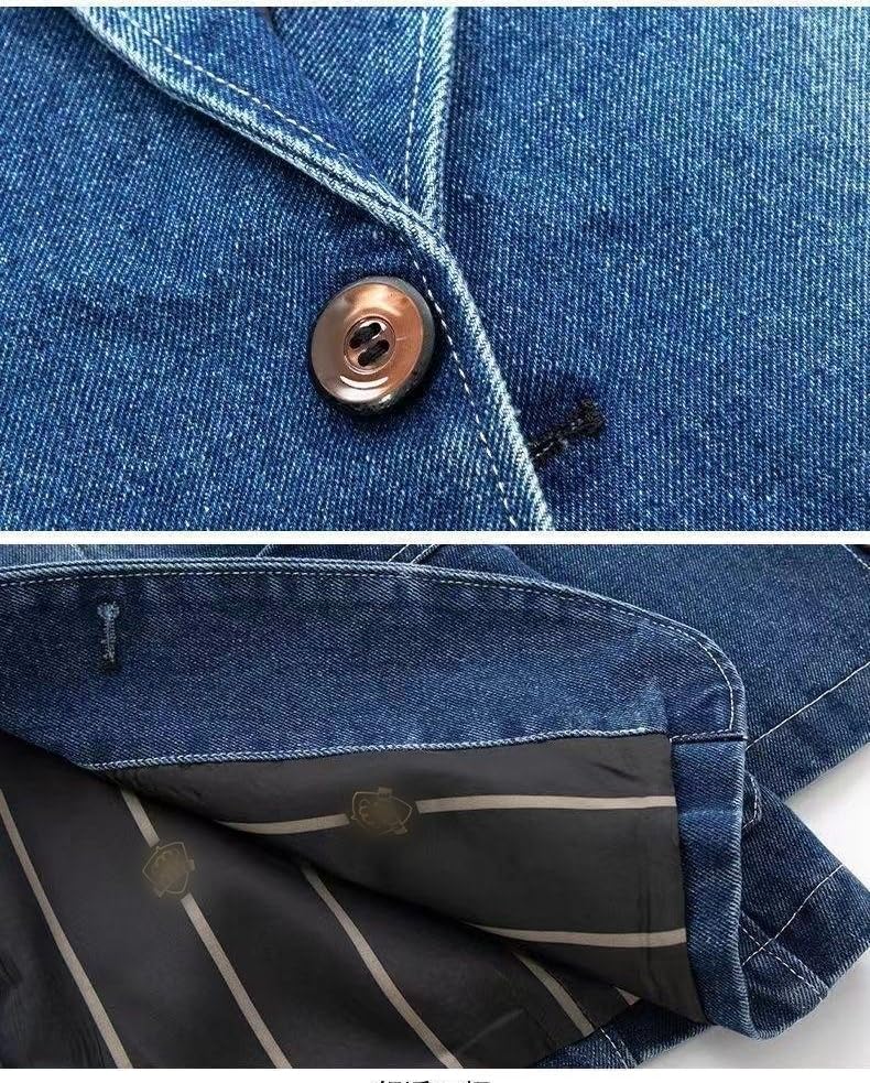 Blazer Vaquero para Hombre Elegante Informal Chaqueta Deportiva con Solapa De Muesca Dos Botones Blazer De Negocios Chaqueta Vaquera Sastrería para Hombre Chaqueta De Traje Vaquero Desgastada para