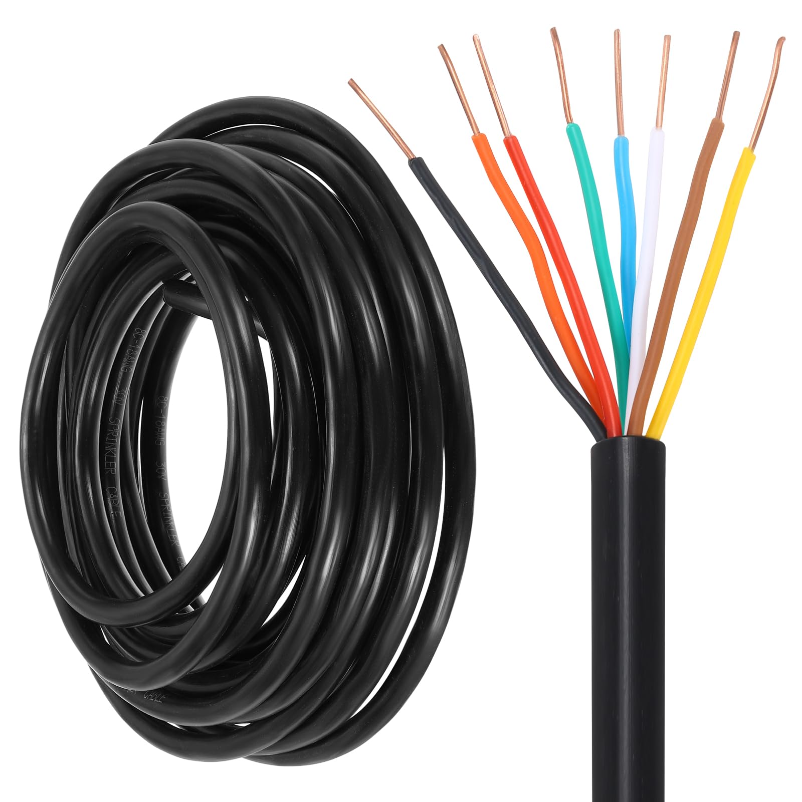sourcing map 18/8 Sprinkler Wire, 91cm/30ft 18 Gauge 8 Conductor Solid Irrigation Wire, PVC Jacket Sprinkler Cable for Underground Irrigation System, Field Central Control System, Thermostat