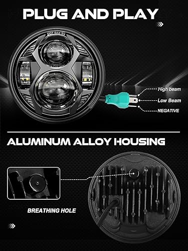 Vista 4 de Faro delantero LED redondo de 5.75 pulgadas, 51 W, 5-3/4 pulgadas, compatible con Harley Dyna Sportster Iron 883 Street Rod Street Bob Softail Deuce