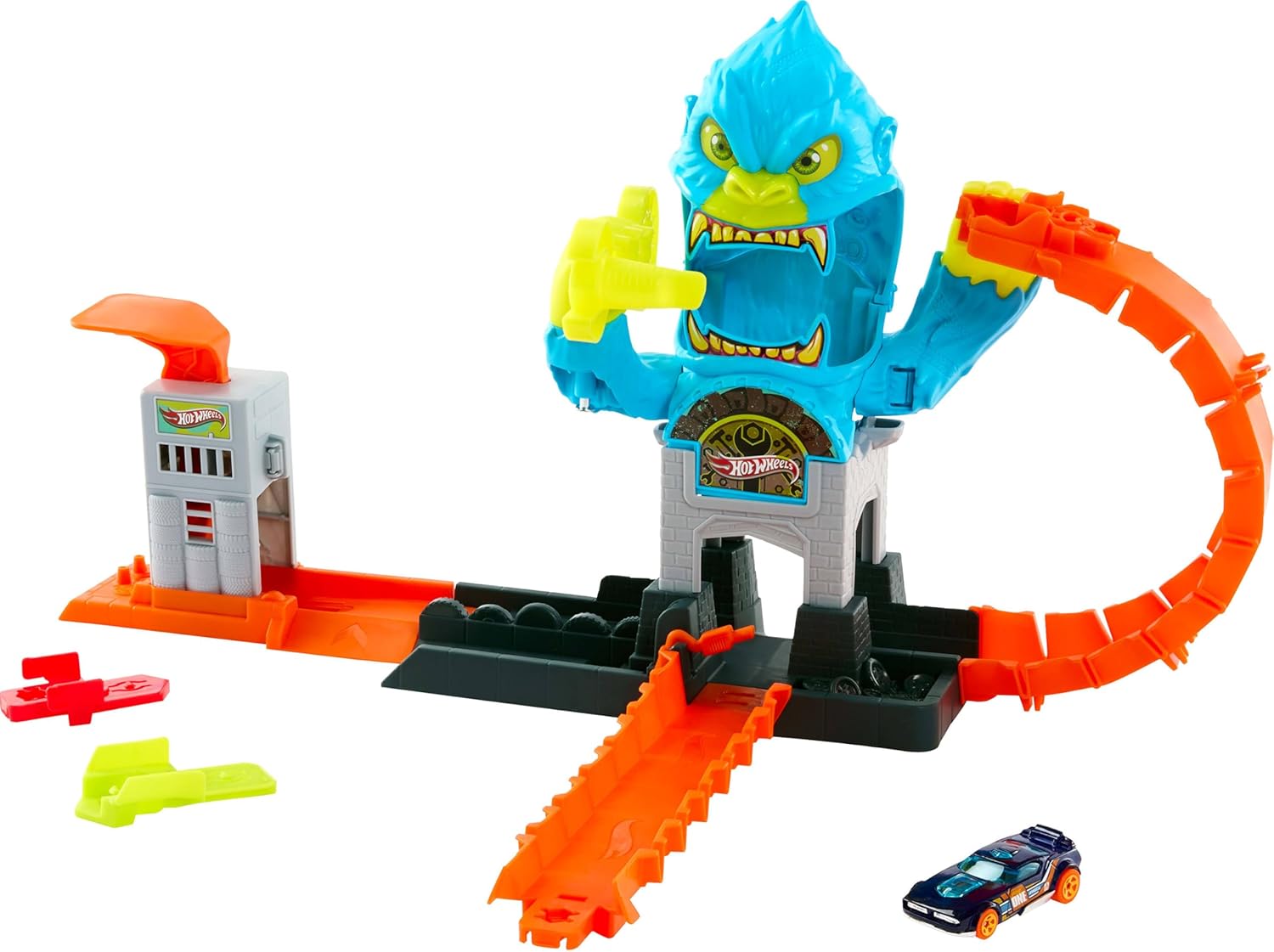 Hot Wheels Toy Car Track Set, City Gorilla Slam Attack Playset & 1:64 Scale Vehicle, Nemesis Challenge with Multiple Ways to Play, Speed Snap Track