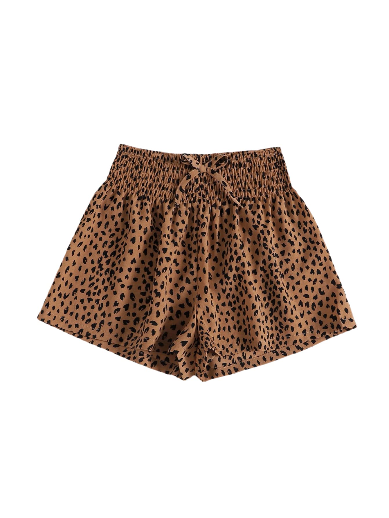 WDIRARA Girl's Shirred Elastic Waist Leopard Print Wide Leg Shorts Tie Front Shorts