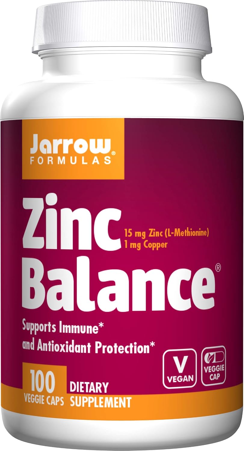 Jarrow Formulas Zinc Balance 15 mg - 100 Veggie Caps, Pack of 2 - Immune Support - Includes Copper - 100 Count Pack of 2