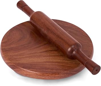 Wooden Chakla Belan Sheesham 10 Inch Natural Round Polpat-Roti Roller Rolling Pin Set Roti Maker Chapatti Puri Maker Circular Board Large