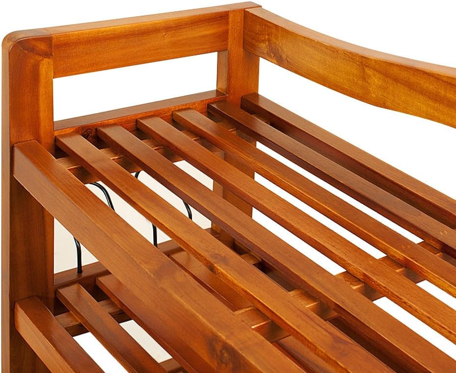 Ойролцоогоор view of the acacia wood grain and finish of the shoe rack.