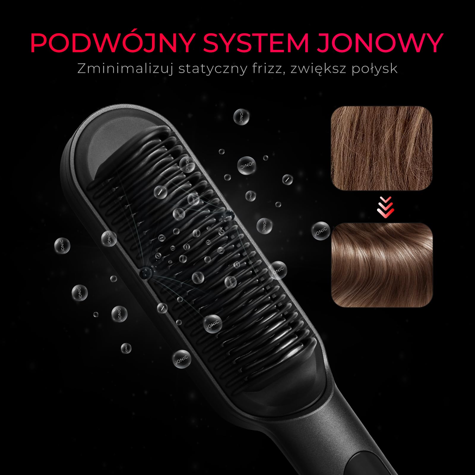 TYMO RING PLUS Ionic Hair Straightener Comb – szczotka do prostowania włosów z powłoką nano-tytanową zapewnia równomierne nagrzewanie, 9 ustawień temperatury i ekran LCD