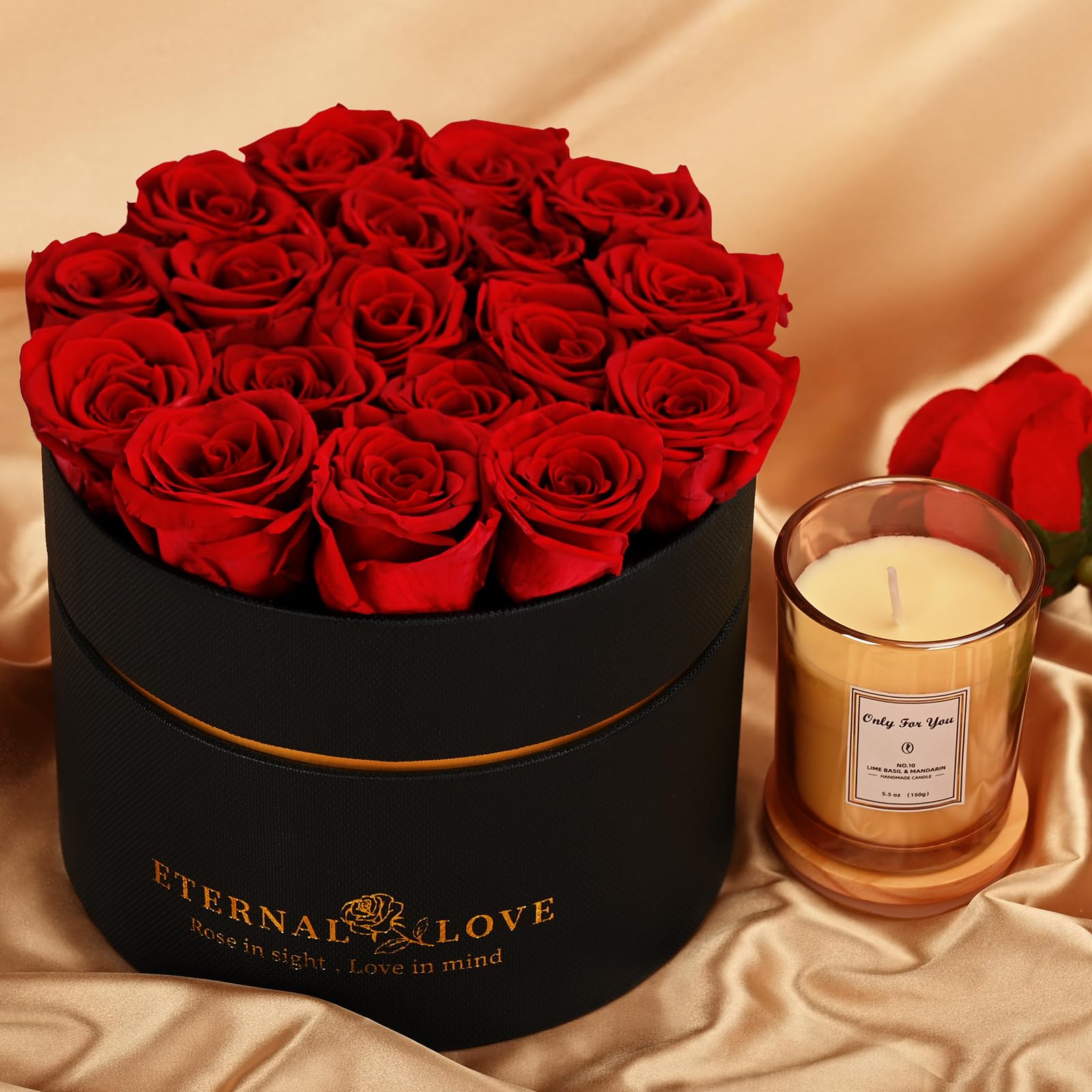 LIFELUM Forever Roses with Candle in a Box,Flowers for Delivery Prime Today, Red Preserved Roses Bouquet, Birthday Gifts for Wife (Blue)