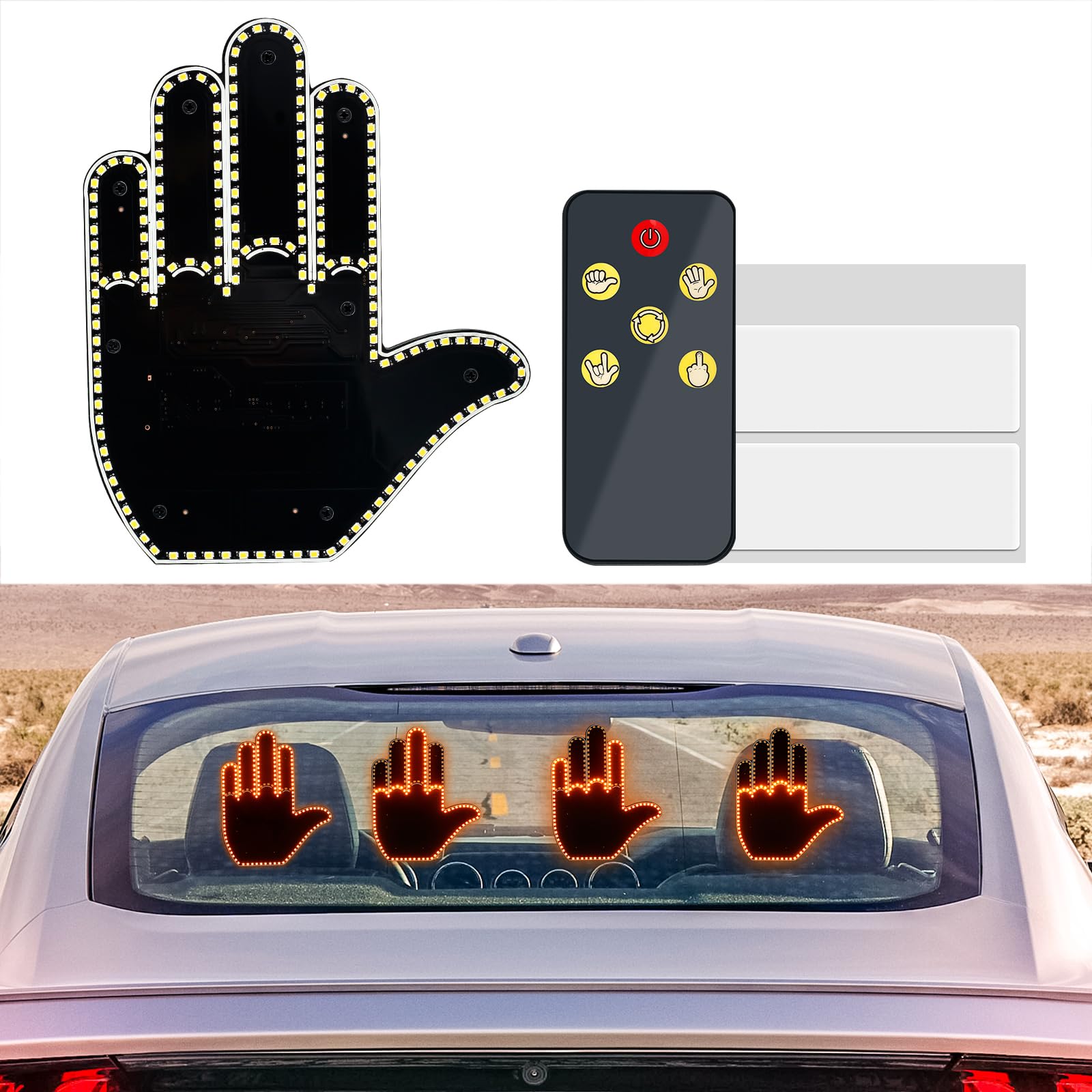 Car Finger Light with Remote Control LED Car Hand Gesture Sign Battery Powered Fun LED Middle Finger Sign for Car to Express Emotions Easy to Install for Cars Back Window Men Women