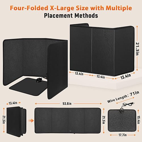 Miniatura 7 de Panel eléctrico plegable con alfombrilla térmica para los pies, calentador de espacio portátil de 300 W debajo del escritorio para interiores,