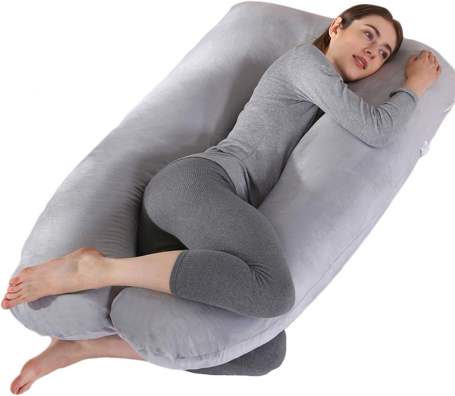 VIOLETY Pregnancy Pillow, U-Shaped Side Sleeping Maternity Pillow, Full Body Support Pillow with Replaceable & Washable Outer Covers, 70x130cm (Gray)