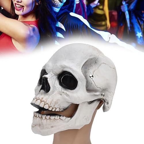 Miniatura 8 de Máscara de calavera con mandíbula móvil, máscara de látex espeluznante de cabeza completa para cosplay y Halloween (blanco)