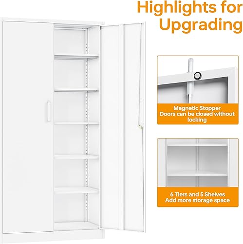 Miniatura 40 de STANI Armario de almacenamiento de metal para garaje con cerradura, archivador de acero con cerradura de 71 pulgadas, gabinete de almacenamiento de