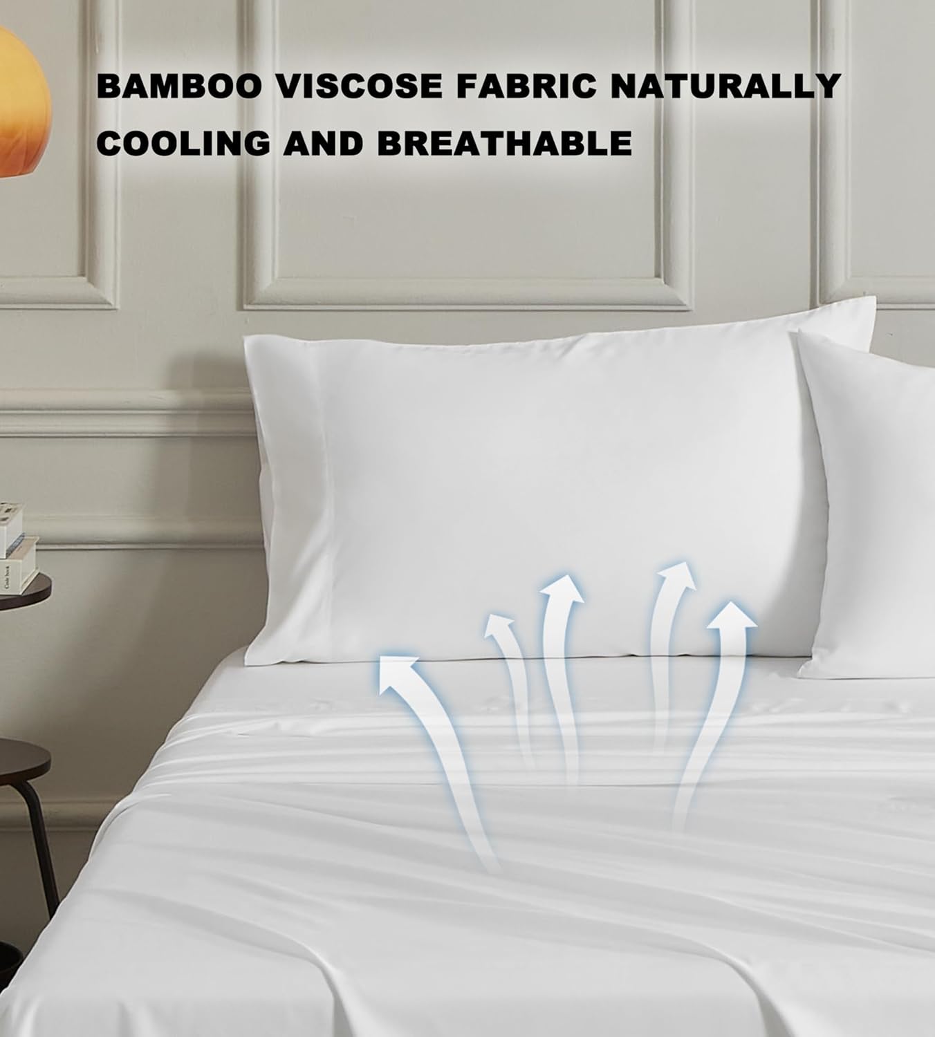 100% Rayon Derived from Bamboo Sheet Set, Queen Size Cooling Viscose Bedding, 16" Deep Pocket, White