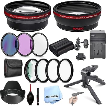 Als Variety 55mm Accessory Bundle with Auxiliary Lens Combo, HD Filters, Macro Close Ups, Battery and Charger for Nikon D500, D610, D7100, D7200, D750, D7500, D780, D800E, D810, D810A, D850
