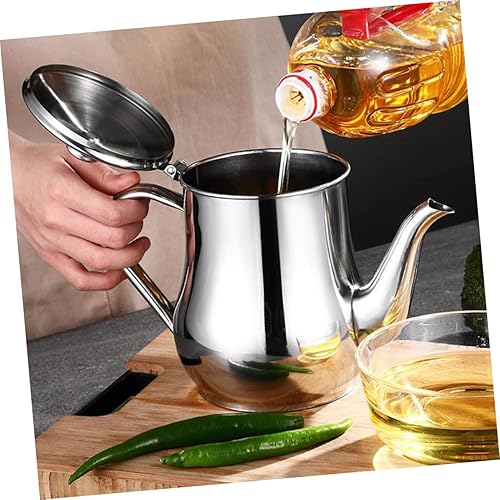 Miniatura 3 de Hemoton Colador de aceite recipiente de grasa de acero inoxidable contenedor de almacenamiento de aceite con filtro de malla fina protector de grasa