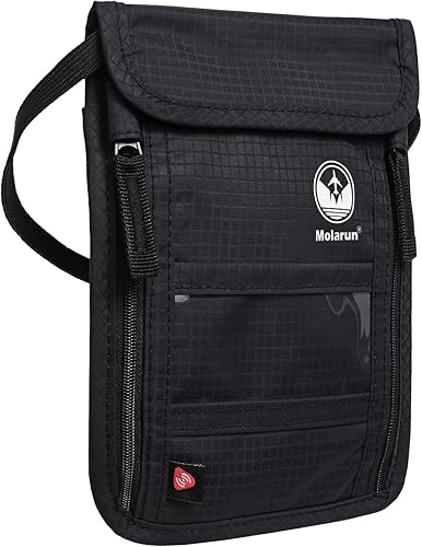 RFID Bloqueo Stash Cuello Billetera, Pasaporte Titular Bolsa De Viaje Para Mujeres Hombres - Negro, Negro -, Cartera Rfid