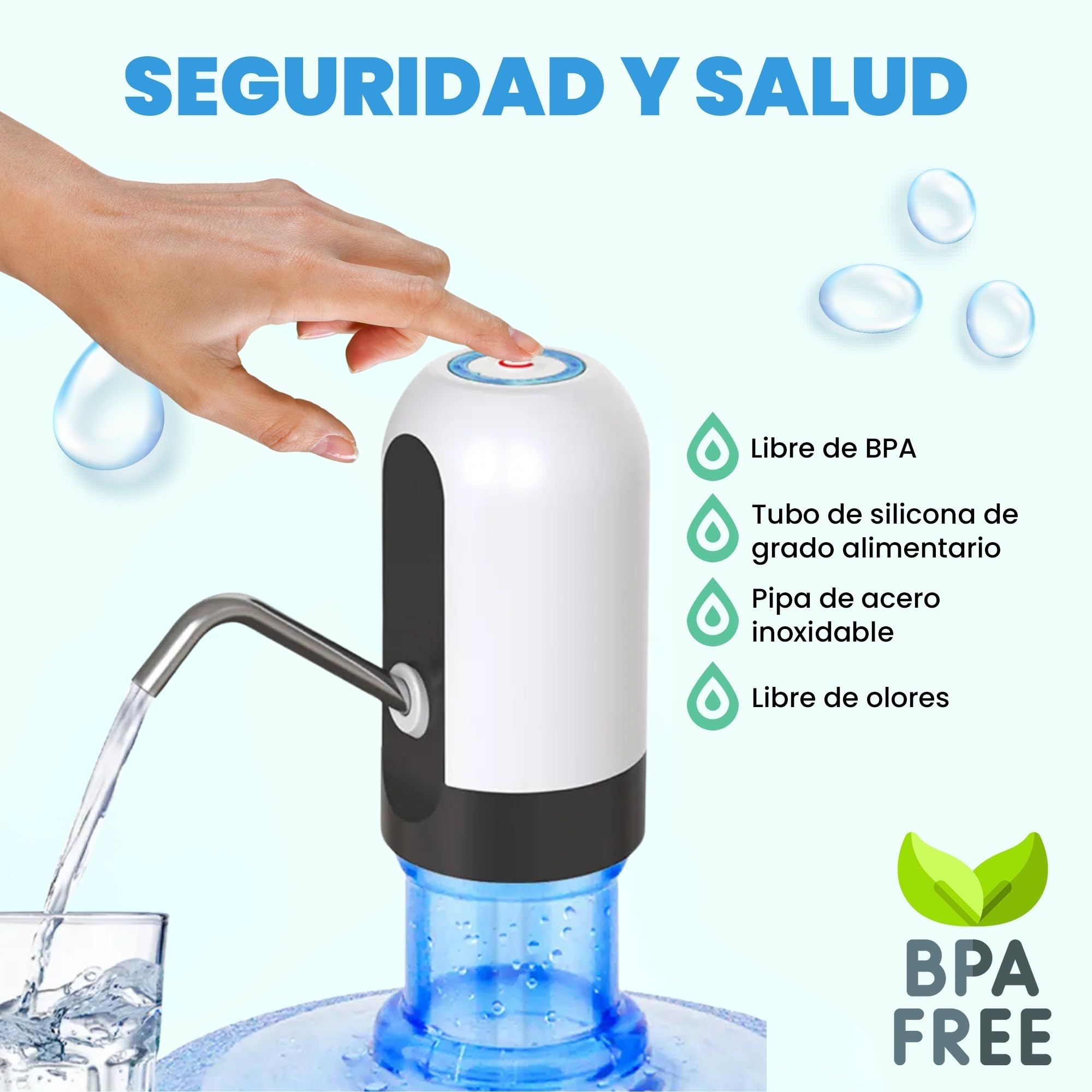 Distributore di acqua, rubinetto elettrico per lattine di acqua fredda, pompa dosatrice con due adattatori. 5,7L, 10L, 11,3L, 15L, 18,9L.
