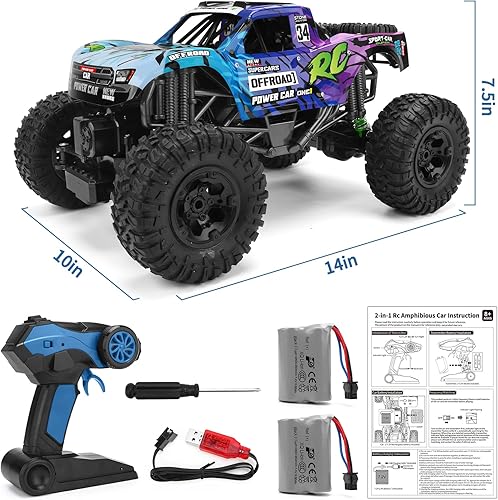 Miniatura 7 de Camión de control remoto, 112 4x4 Offroad impermeable, auto grande de control remoto anfibio, vehículo oruga de doble motor, juguetes monstruos con