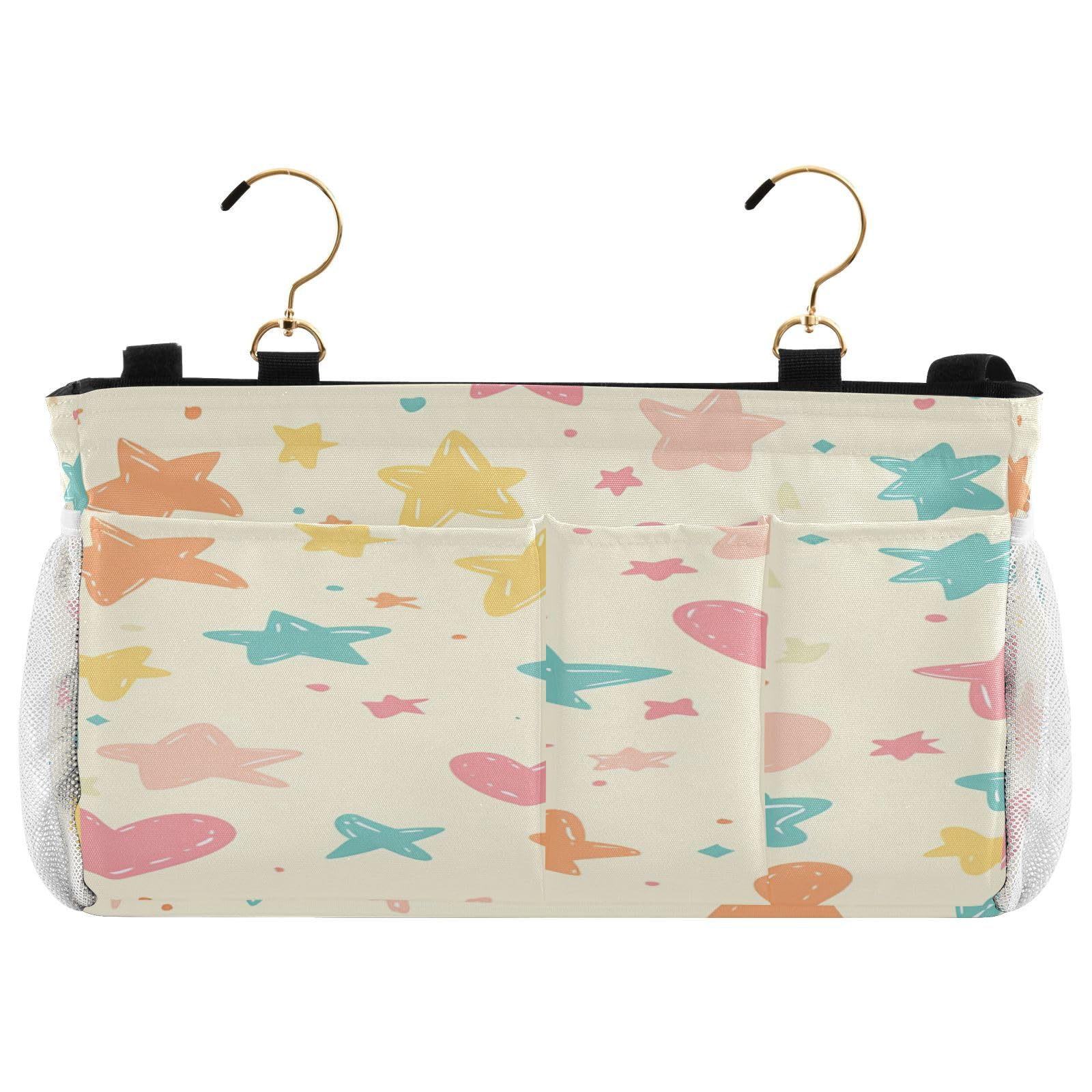 BOESI Doodle Heart and Stars Bedside Storage Hanging Bag, Hanging Storage Basket, Suitable for Storing Cell Phones, Water Bottles, Books