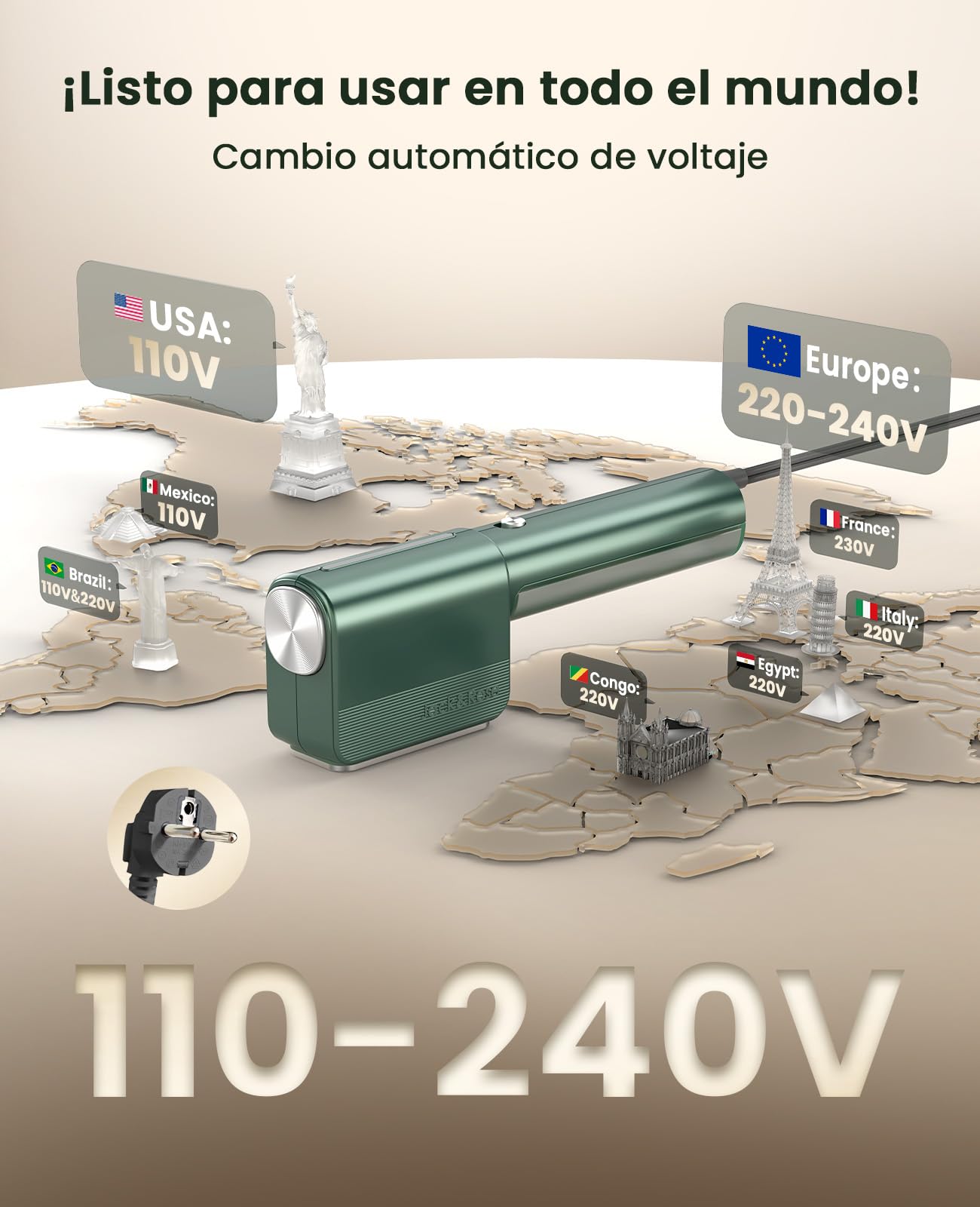 Jack & Rose Plancha de vapor para viaje, ultraligera y portátil, con voltaje dual (110-240 V), vapor de viaje de 1000 W, calentamiento rápido de 15 segundos, plancha de viaje 2 en 1 para ropa