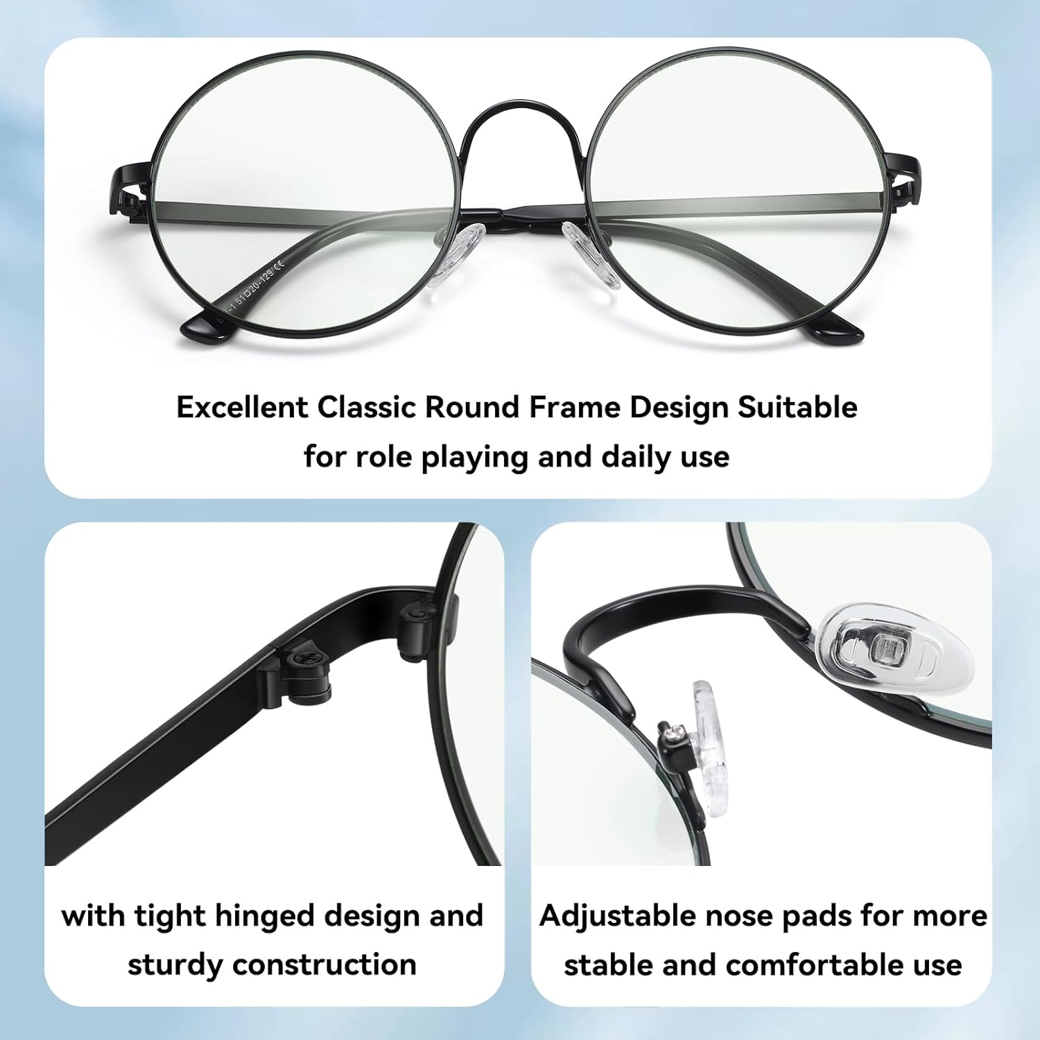 Dollger Retro Round Glasses Blue Light Glasses Clear Lens Non-Prescription for Men Women Metal Frame - Image 5