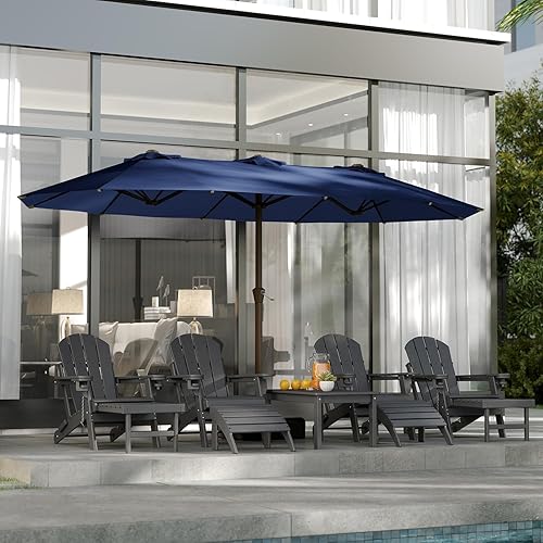 GREENVINES 15FT-Double-Sided-Patio-Umbrella-with-Base | Fiberglass Ribs | Large Outdoor Market Umbrellas | w/Crank Handle | Heavy Duty | for Poolside Garden Deck Backyard Beach | Navy Blue