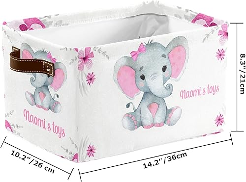 Miniatura 4 de Pink Elephant - Contenedores de almacenamiento personalizados, cestas organizadoras con asa para estantes, armario, guardería, juguetes, 1 paquete