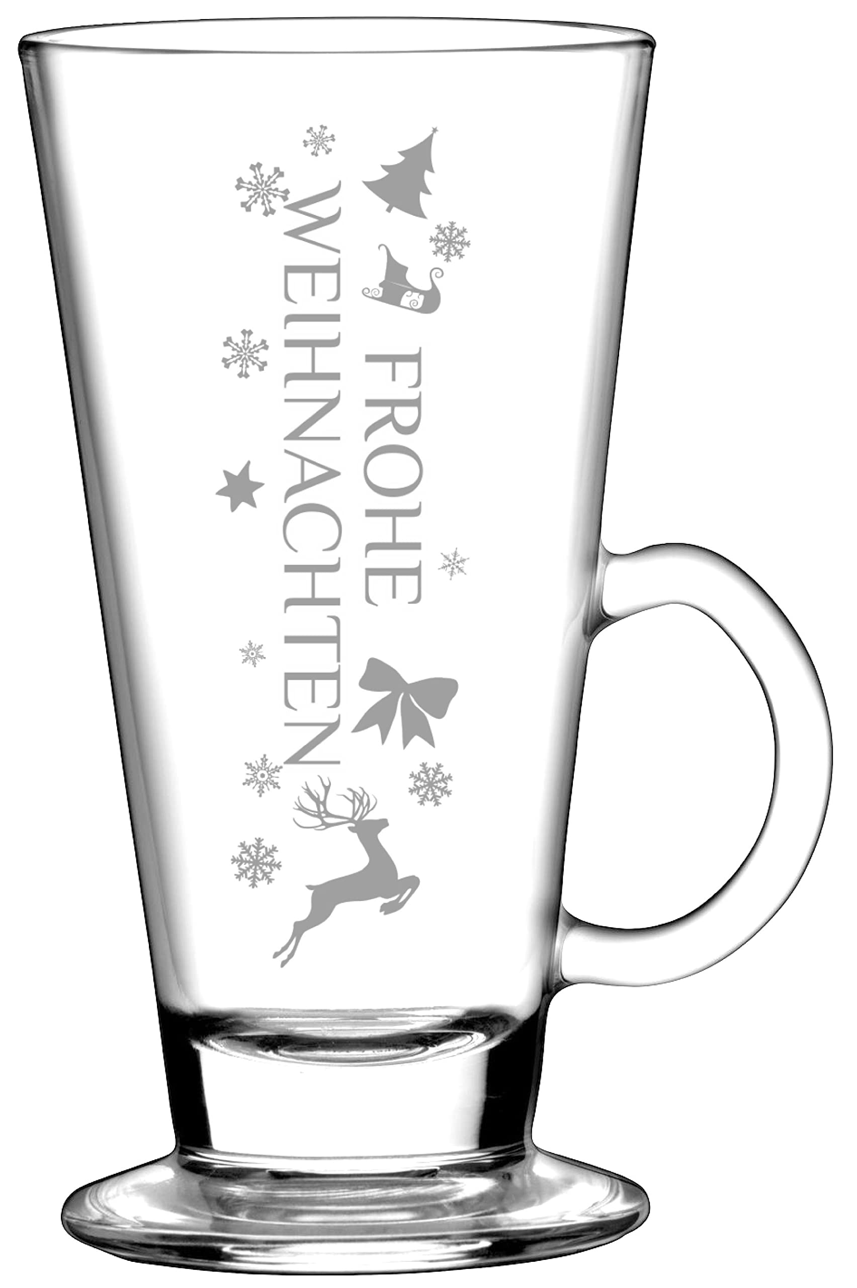 FROHE WEIHNACHTEN 6 Stück - 260ml Gläser mit Henkel Spülmaschinengeeignet - mit Lasergravur - Gastroglas 6er Set