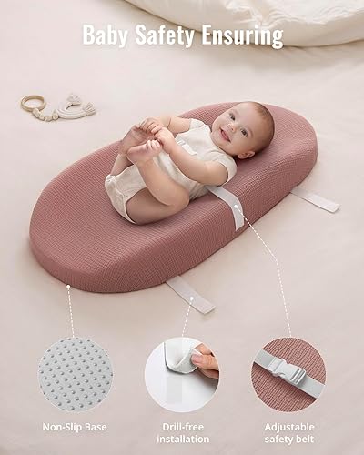 Miniatura 7 de Blissful Diary Cambiador de muselina para bebé con espuma de forro impermeable, almohadilla para cambiador de pañales con funda para aparadores