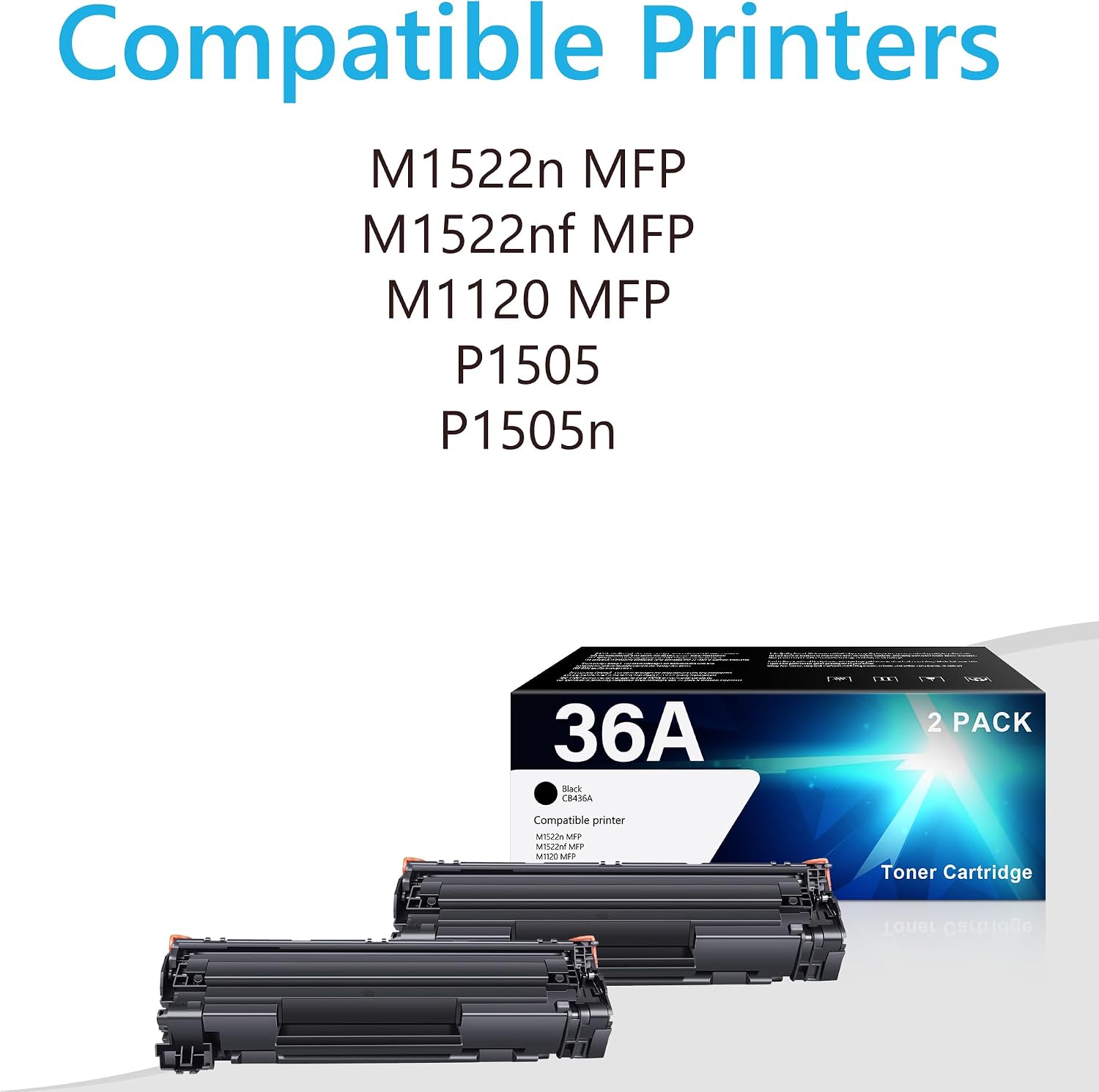 36A CB436A Black Toner Cartridge 2 Pack Replacement for HP 36A Toner Cartridge Use for M1522n MFP M1522nf MFP M1120 MFP P1505 P1505n Printer