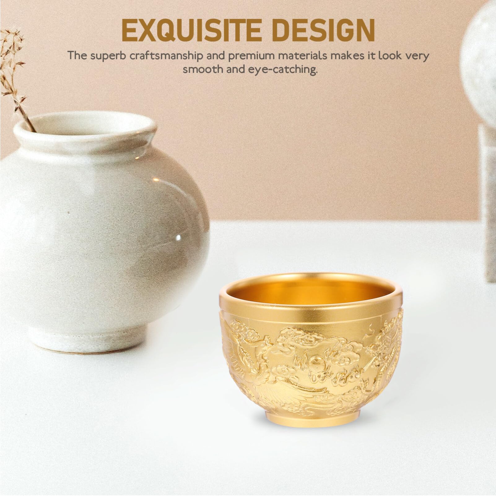 Alipis 2pcs Vintage Copper Teacup Elegant Dragon Household Tea Cups Reusable and Easy to Clean for Tea Liquor Unique Decorative Effect