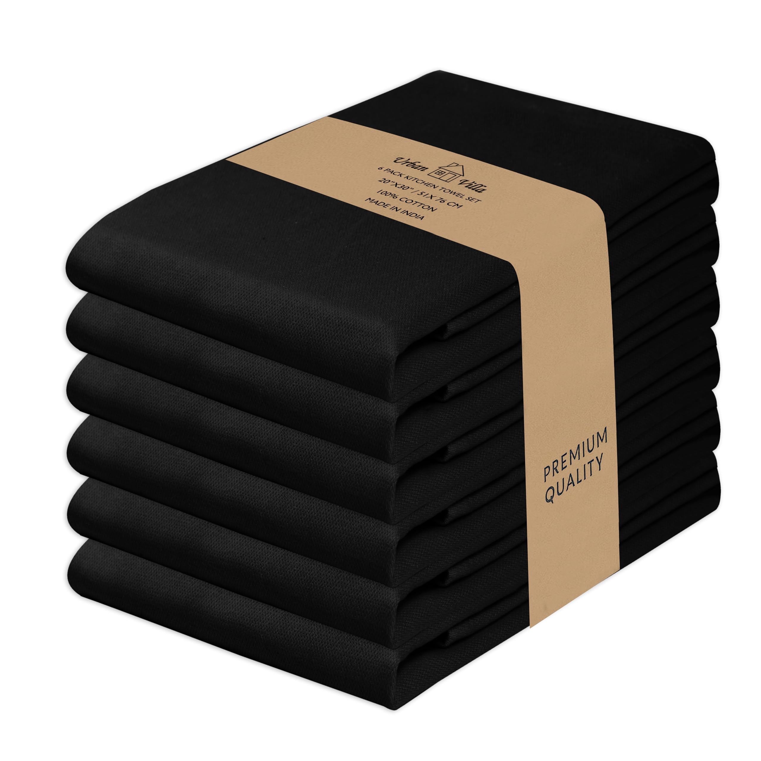 Urban Villa Kitchen Towels Set of 6 Halloween Dish Towels for Kitchen 100% Cotton Black Color Dish Cloths 20''X30'' Multi-Purpose Kitchen Hand Towels Highly Absorbent Kitchen Towels with Hanging Loop