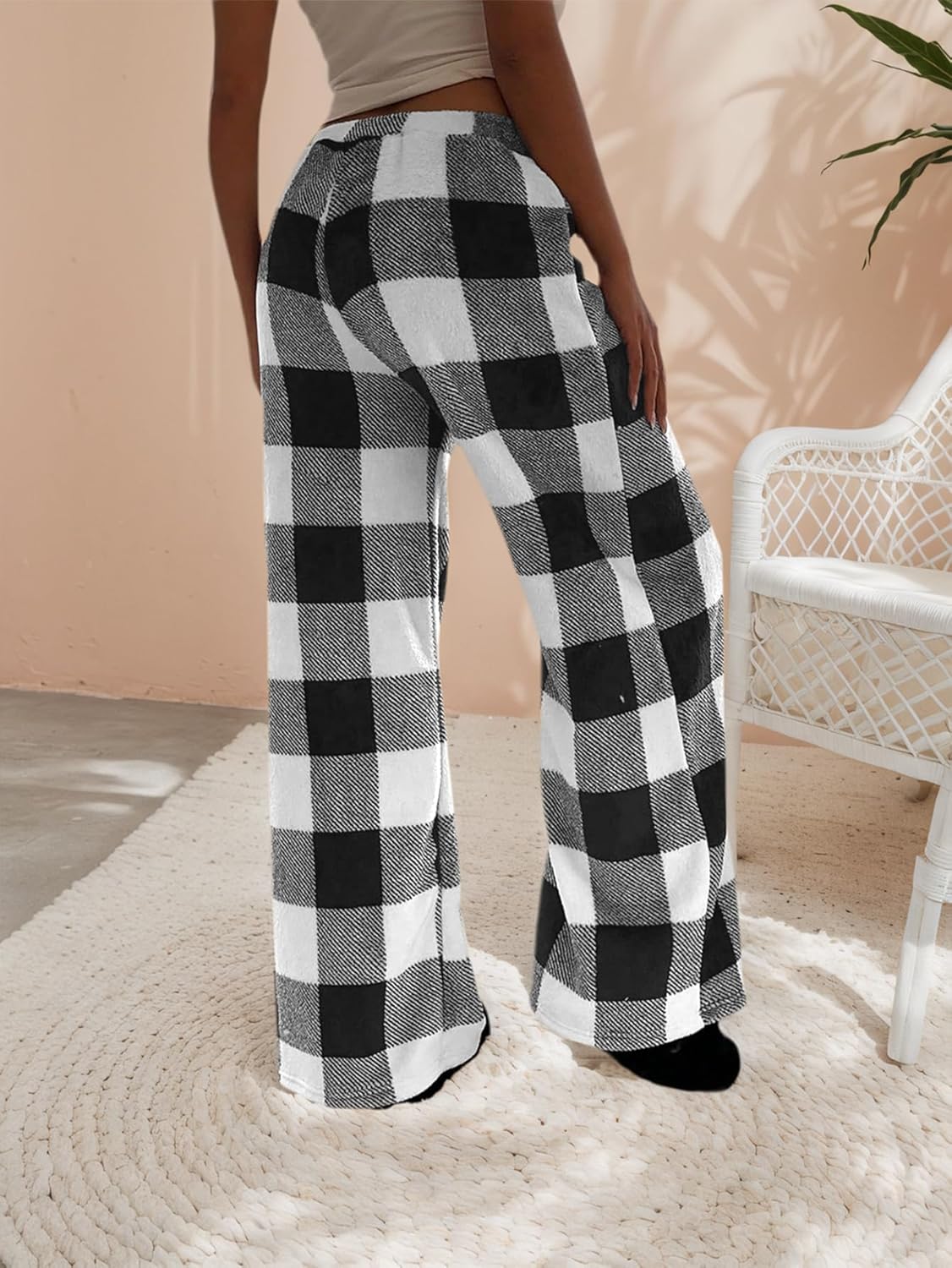 Womens Plush Plaid Pajama Pants Cute Flannel Checkered Lounge Pants with Pockets Fall Winter Warm Pj Bottoms - Image 3