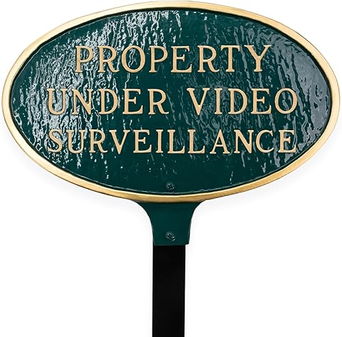 Miniatura 7 de Montague Metal Products Placa de declaración de propiedad bajo vigilancia de 6 x 10 pulgadas con estaca de 23 pulgadas, negro/dorado