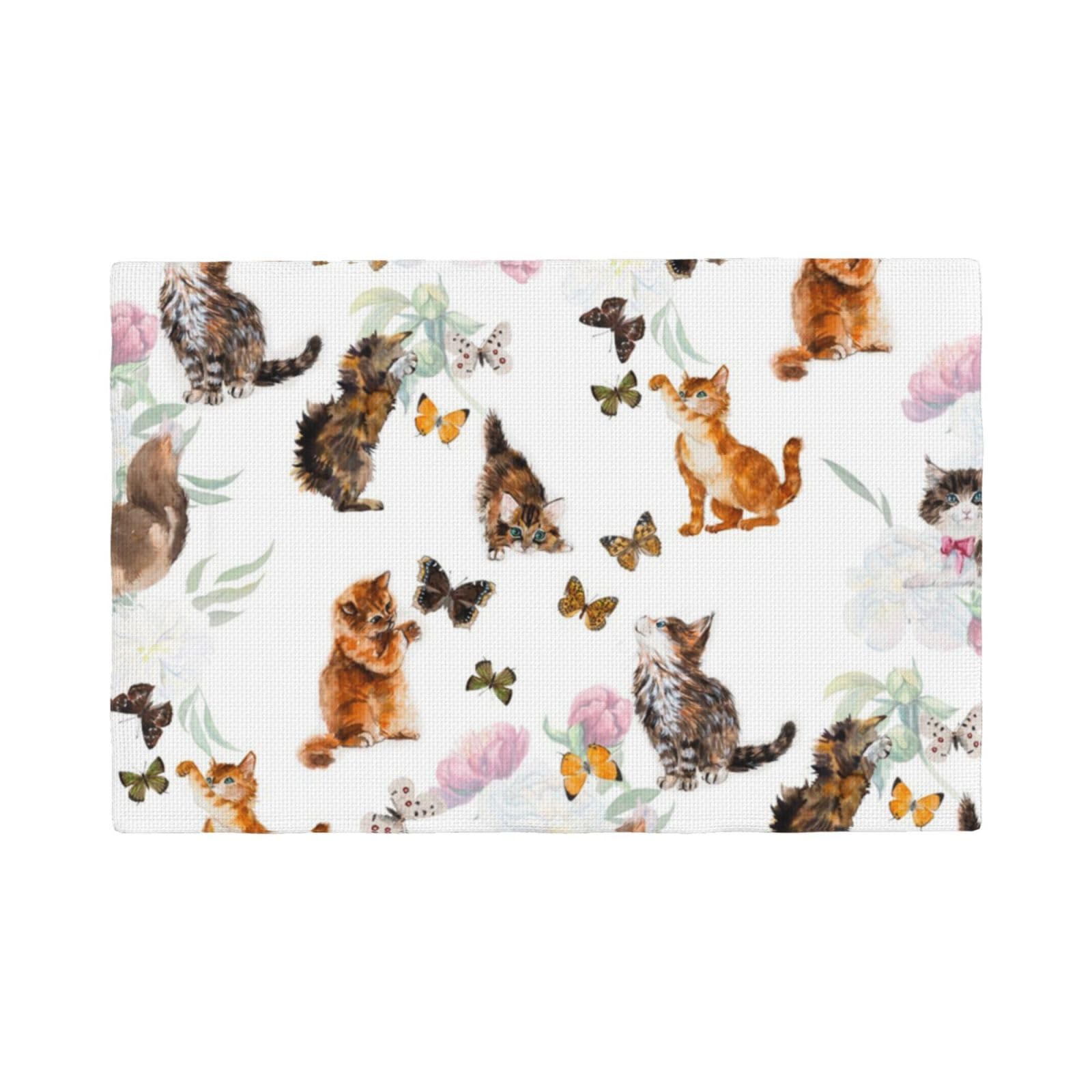 Sets de table en lin lavables motif chaton papillon pour décoration de cuisine et repas de famille