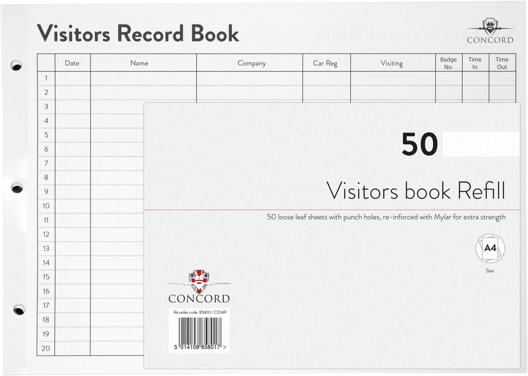 CD14P Refill for Visitors Book 50 Sheets 2000 Entries 230x355mm Ref 85801, black