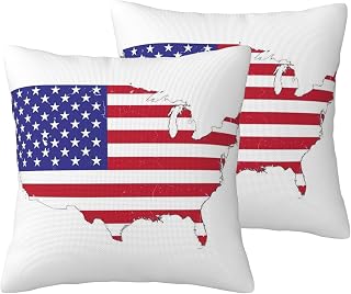 USA Flag Map Print Decorative Linen Pillow Covers, Couch Throw Pillows, Square Cushion Covers, Spring Home Decor