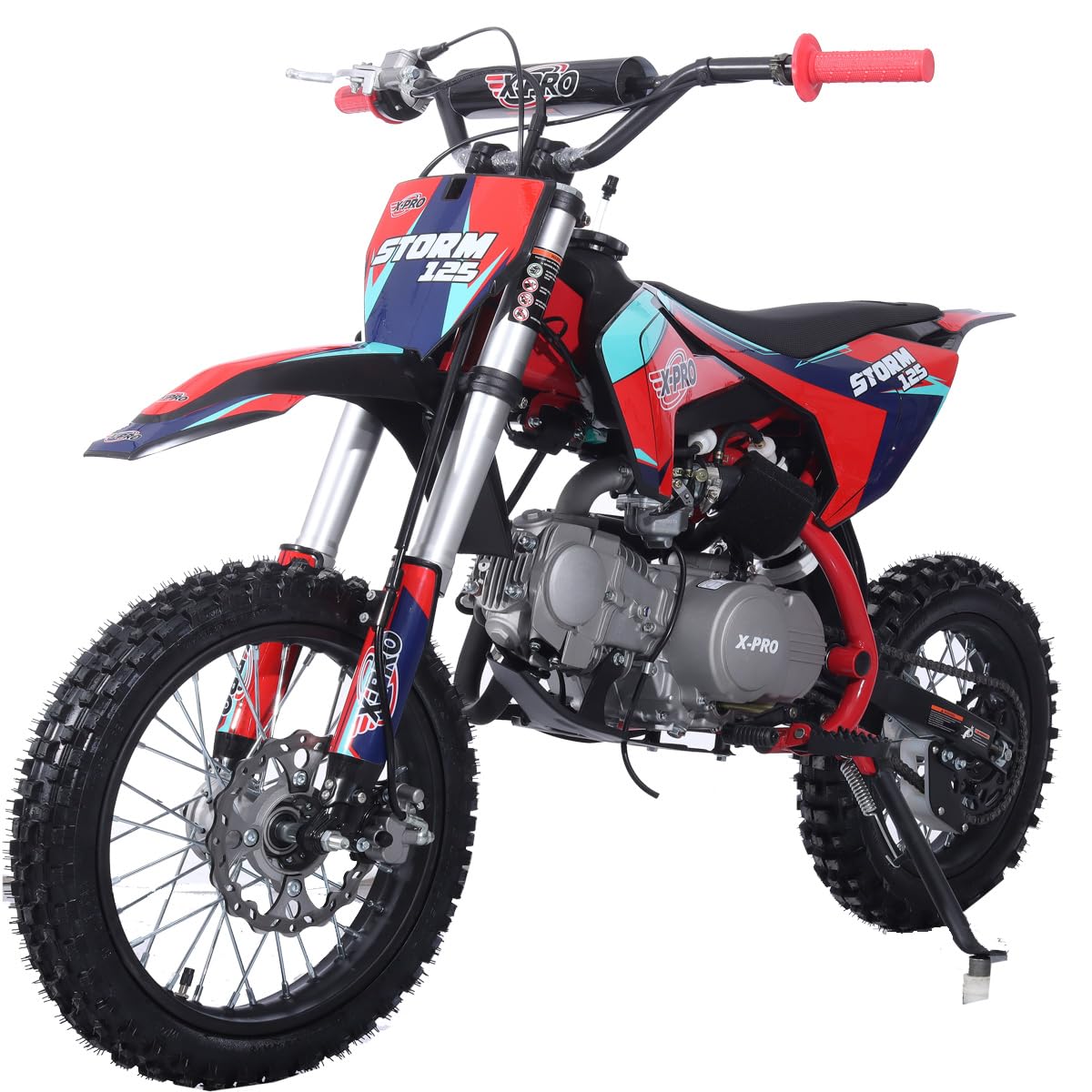 X-PRO Storm 125cc Zongshen Brand Engine Dirt Bike with 4-Speed Semi-Automatic Transmission, Kick Start, Big 14"/12" Tires! (Red)