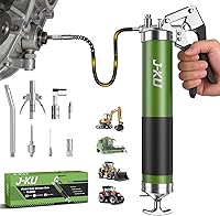J-KU 14 oz Pistol Grip Grease Gun Kit - 8000 PSI Heavy Duty Manual with Air Bleed Valve, Flexible Hose & 6 Nozzles for Cars, Tractors, Farm Equipment