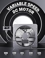 Vista 2 de iLIVING 12" Wall Mounted Shutter Exhaust Fan, Automatic Shutter, Temperature and Humidity Controls with Variable Speed, 960 CFM at 1600 RPM DC Motor