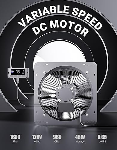 Miniatura 2 de iLIVING Extractor de persiana montado en la pared de 12 pulgadas, obturador automático, controles de temperatura y humedad con velocidad variable,