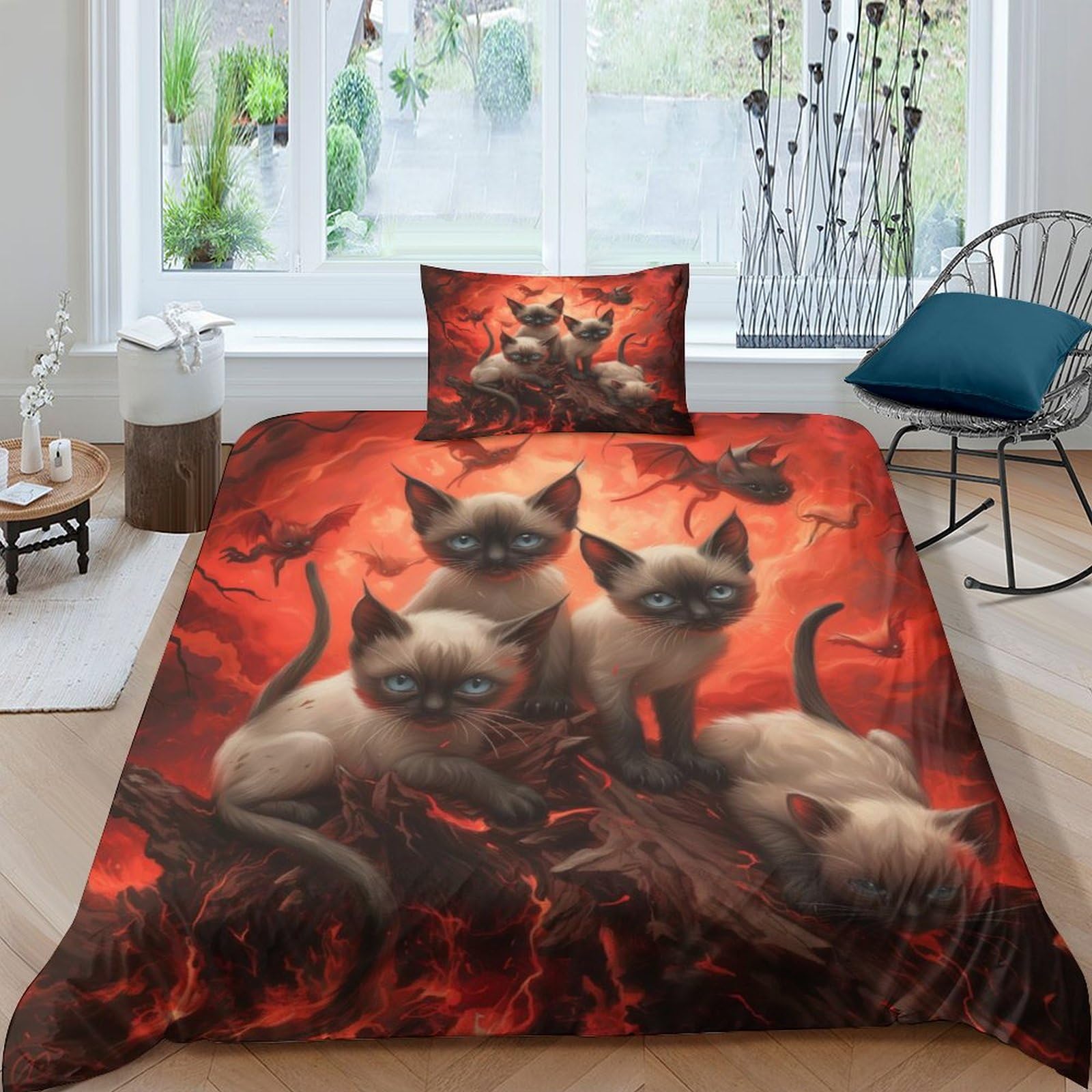 Housse de couette chat siamois microfibre respirante pour nuits fraîches