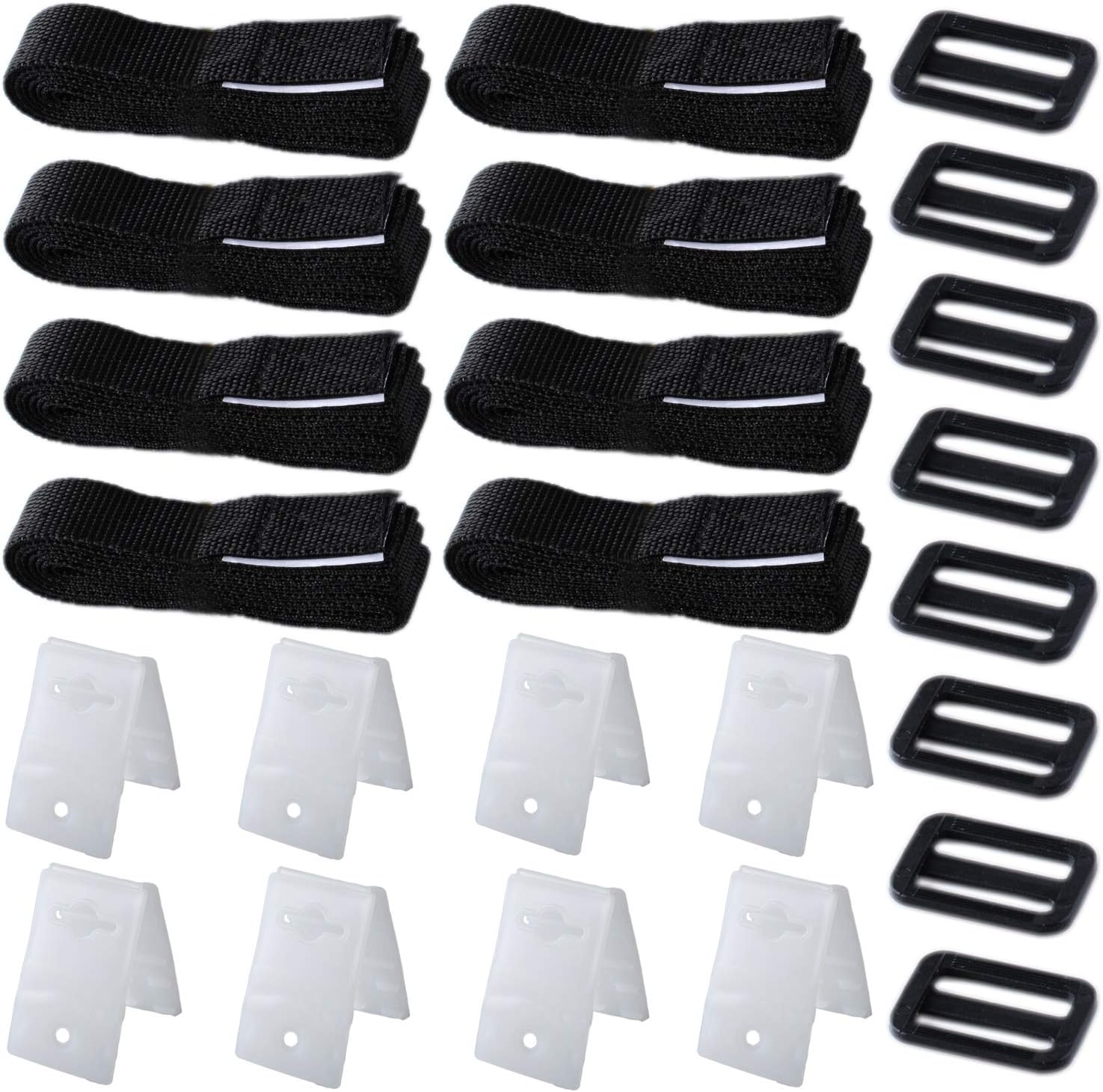 8-Pack Pool Cover Straps Kit with Hook & Loop Tapes – Solar Cover Reel Attachment Kit with Fastener Clips & Buckles for 10–24ft In-Ground Swimming Pools, UV-Resistant Nylon