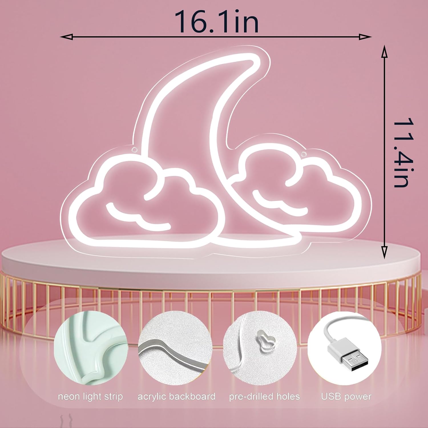 Neon Sign - Cloud and Moon Led Neon Light, Neon Lights Sign for Wall Decor USB Powered Led Neon Signs for Bedroom Kids Room Wedding Party Decoration