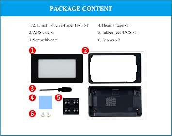 2.13inch Touch e-Paper HAT E-Ink Display 250122 Pixels Compatible with Raspberry Pi Zero 2 W/Zero 2 WH/Pi Zero W/Pi Zero WH/Pi Zero, 5-Point Touch, Supports Partial Refresh, with ABS Case