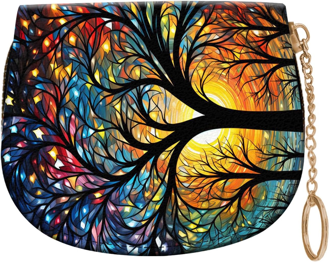 Women's Slim RFID Wallet – Compact Leather Card Holder Wallet for Women, 9 Card Slots RFID Blocking Credit Card Organizer, Small Travel Wallet - Colorful Trees