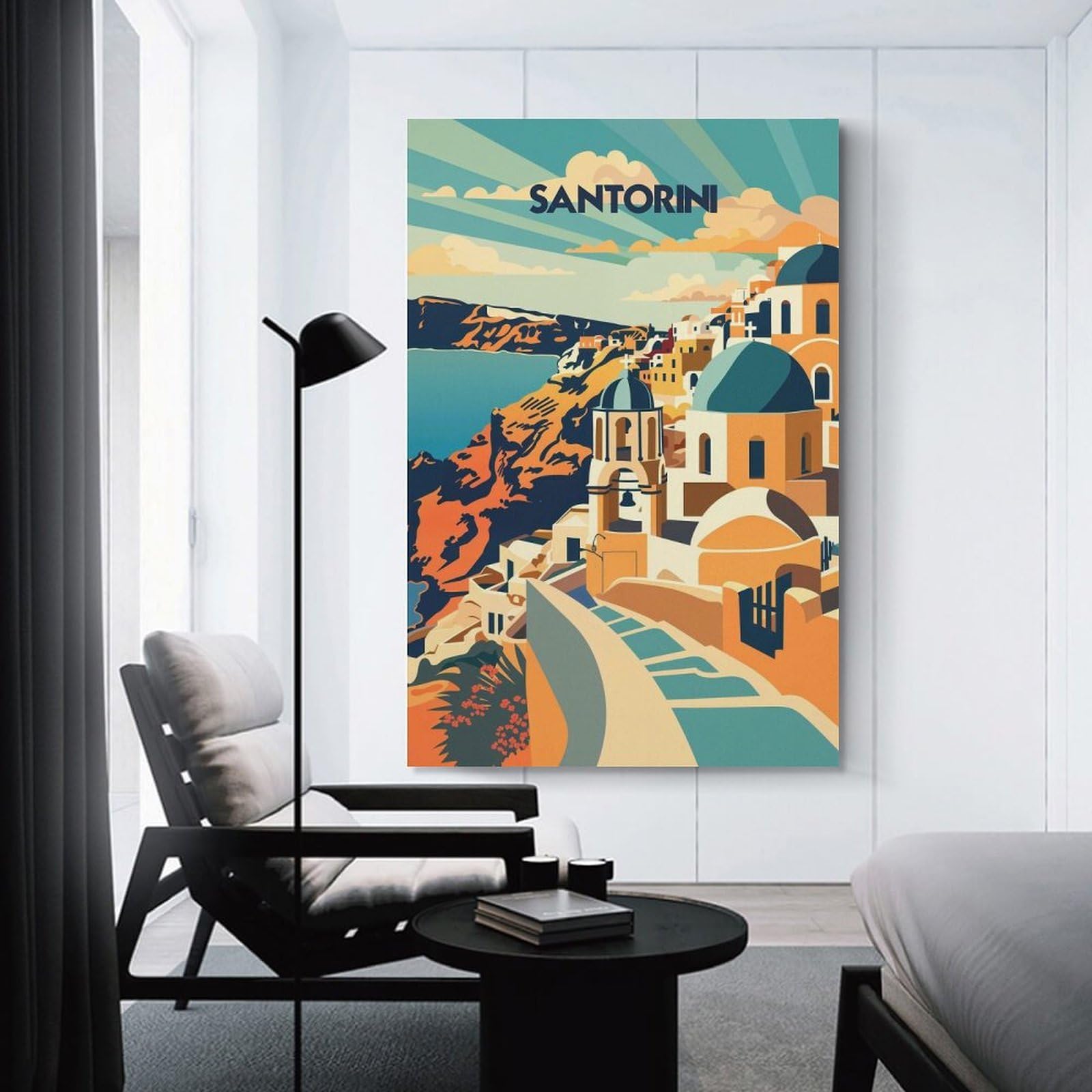 Junmoney Santorini Sunlit Domes Decorative Wall Artwork, 08x12inch(20x30cm), for New Homes, Bedrooms Or Workspaces, Gift Idea for Housewarming And Birthdays