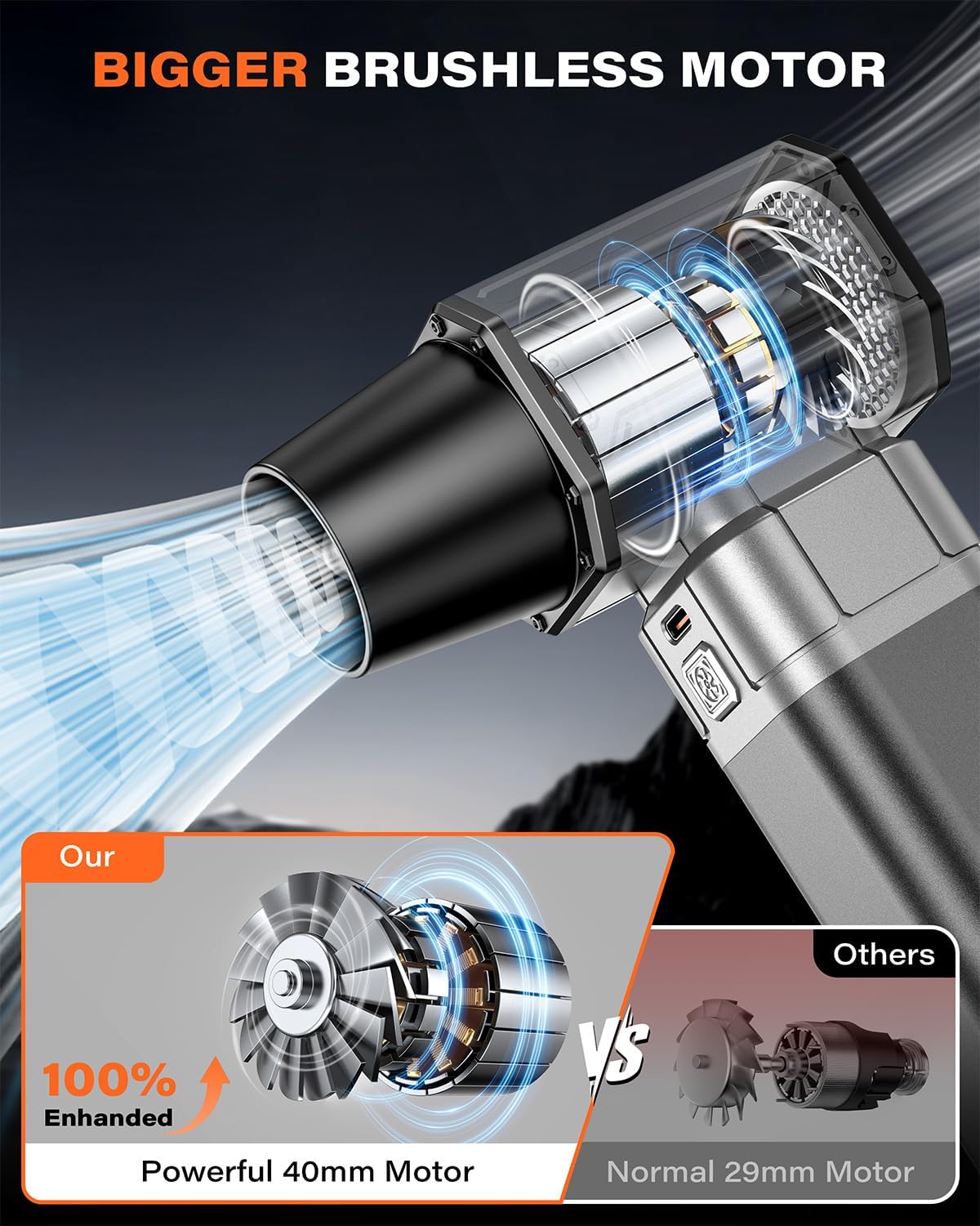 A2C Cordless Mini Air Blower - Upgraded 40mm Motor, 450g Powerful Airflow Compressed Electric Air Duster, Rechargeable & 4-Gear Adjustable Snow Blower for Car, House, Outdoor, Keyboard, Computer, PC